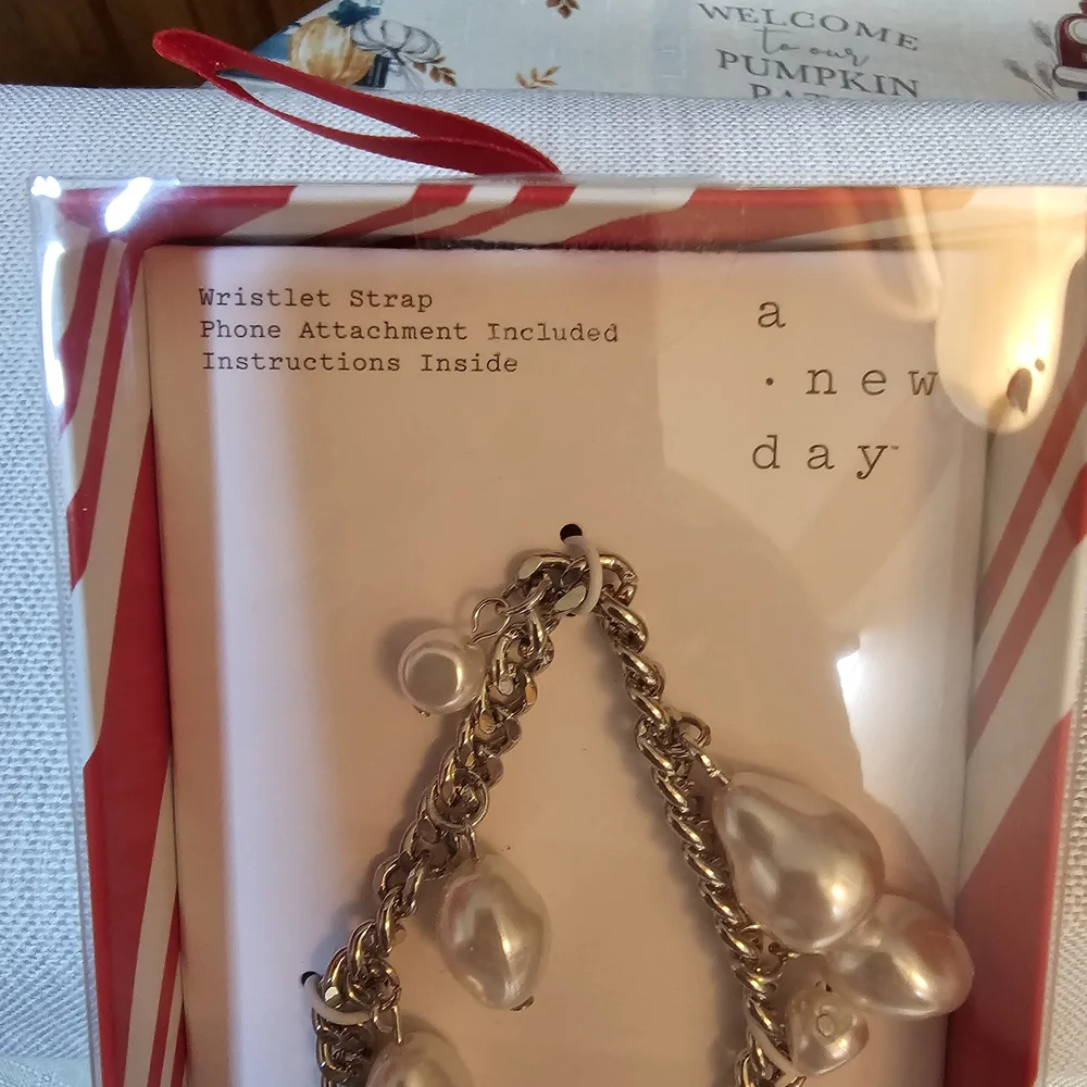 a new day Silver Phone Chain with Pearl Charms